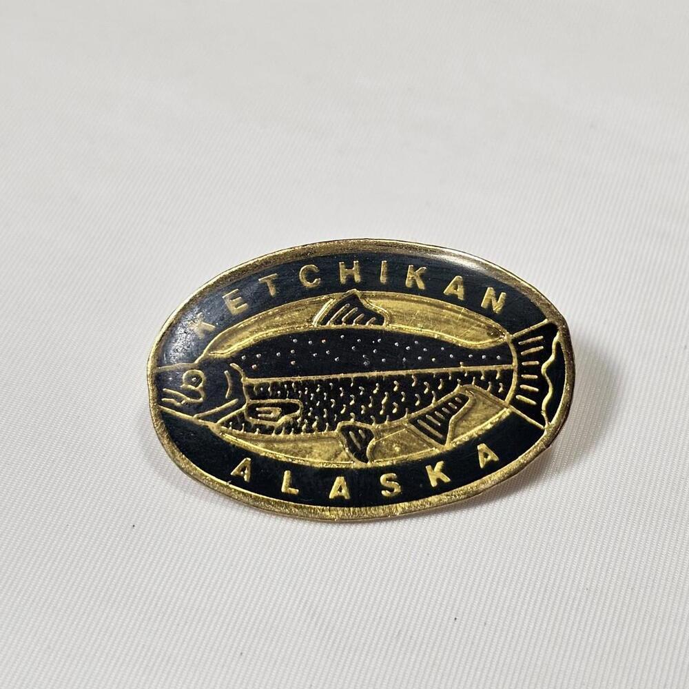 Vintage Ketchikan Alaska Salmon jacket lapel hat Collector  Pin Fish AK Fishing